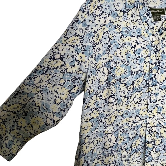 Eddie Bauer Dress 16 Blue Yellow Floral Print Linen Blend Button Front - Picture 5 of 12